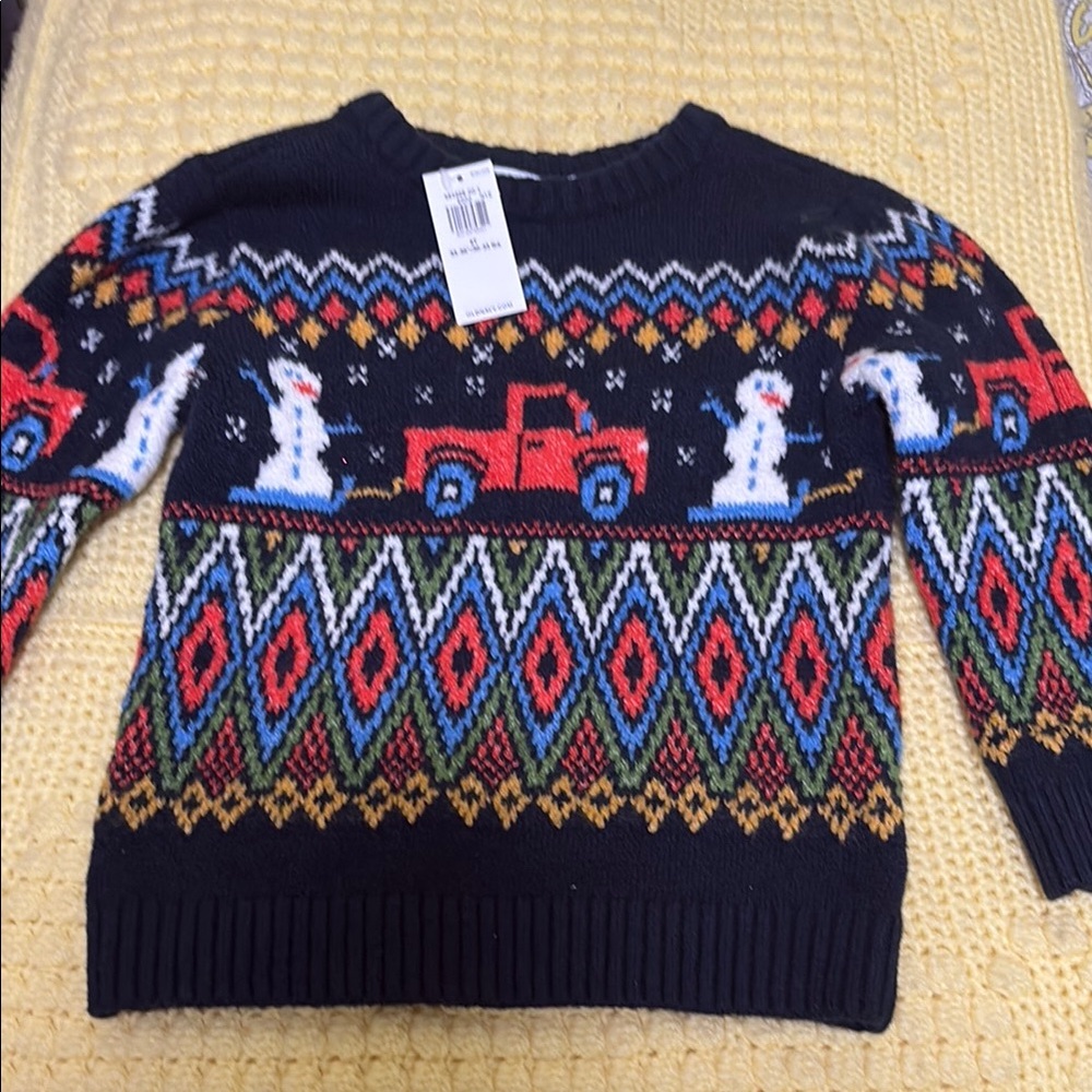 Old Navy Toddler Blue Sweater with Red Truck and Snowman